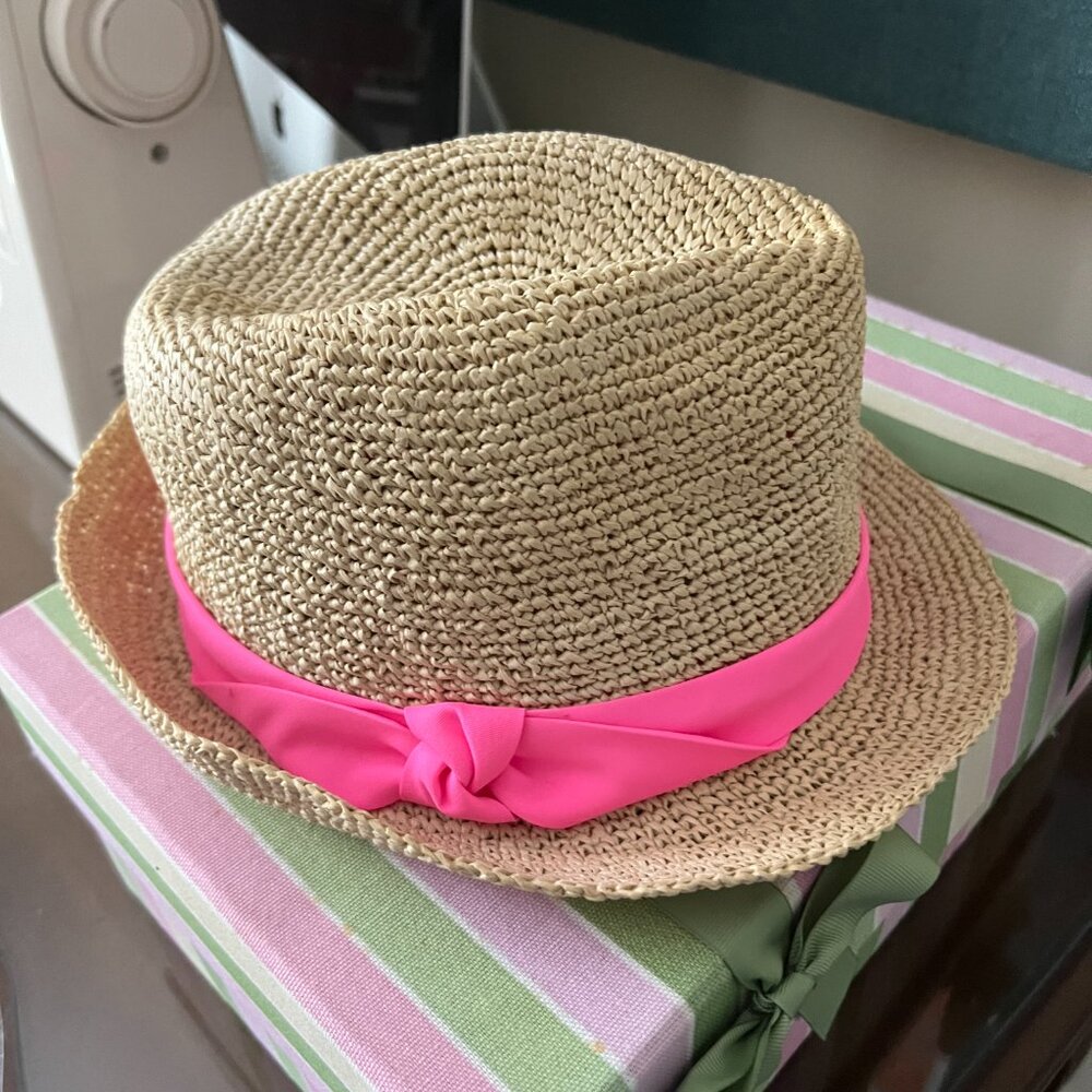 NWT Lilly Pulitzer Poolside Raffia Hat Prosecco Pink